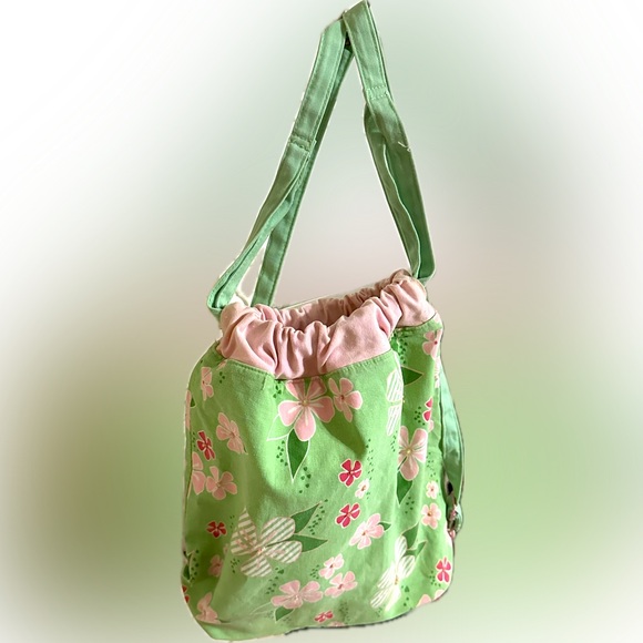 VTG FLORAL PRINT BACKPACK DITTY BAG 100% COTTON OUTTER 100% NYLON INNER SCHOOL - Picture 4 of 8